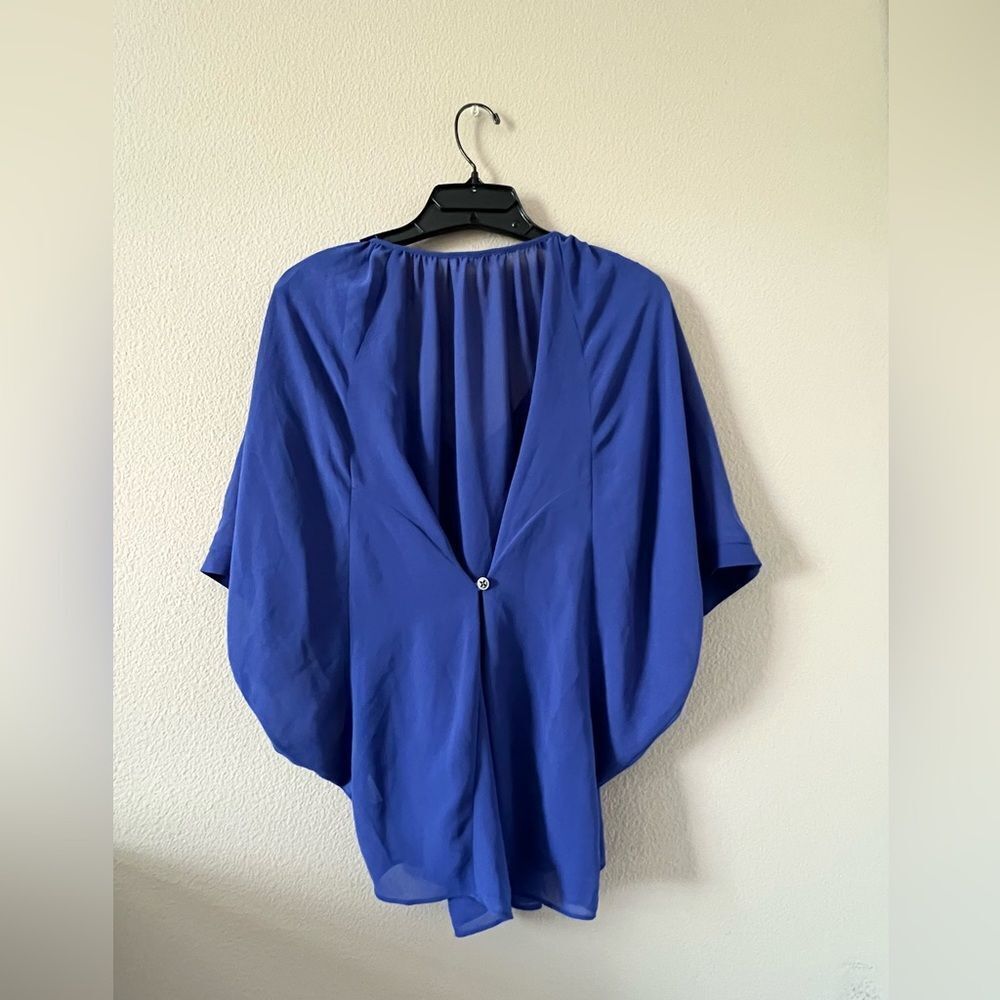 Lush Royal Blue V Neck Chiffon Blouse - Picture 6 of 9